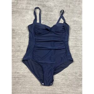 Beach Party Swimsuit Womens 14 Navy Blue One Piece Ruched Sweetheart Adjustable